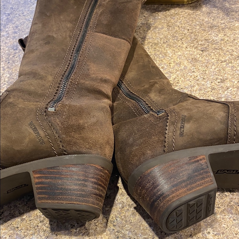 Teva Tall Leather Brown Boots Waterproof Casual 7 1103232 Anaya Heeled Heel - Picture 9 of 17